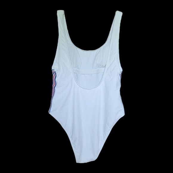 White Swimsuit With Side Stripes - Picture 2 of 5